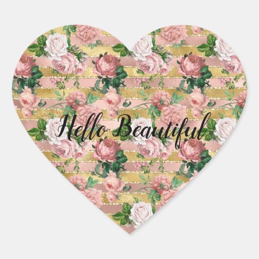 Roos Gouden Glam Glitz Rozen Bloemenstrepen Hart Sticker (Voorkant)