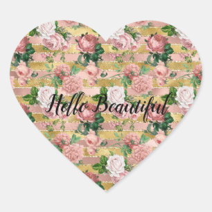 Roos Gouden Glam Glitz Rozen Bloemenstrepen Hart Sticker