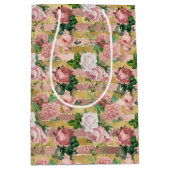 Roos Gouden Glam Glitz Rozen Bloemenstrepen Medium Cadeauzakje (Voorkant)