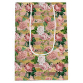 Roos Gouden Glam Glitz Rozen Bloemenstrepen Medium Cadeauzakje (Achterkant)