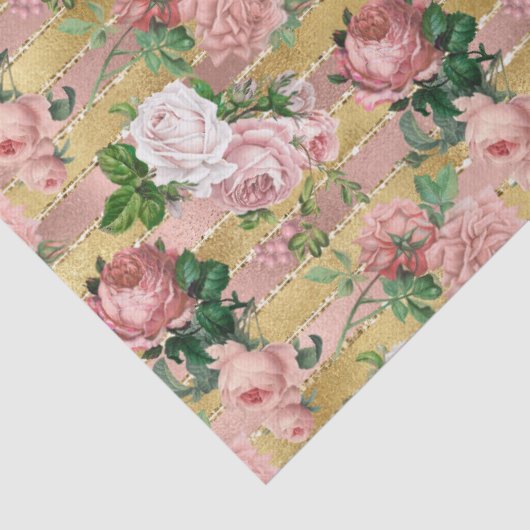 Roos Gouden Glam Glitz Rozen Bloemenstrepen Tissuepapier (Detail)