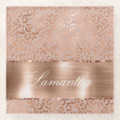 Roos Gouden Glam Leopard Glazen Onderzetter (Voorkant)