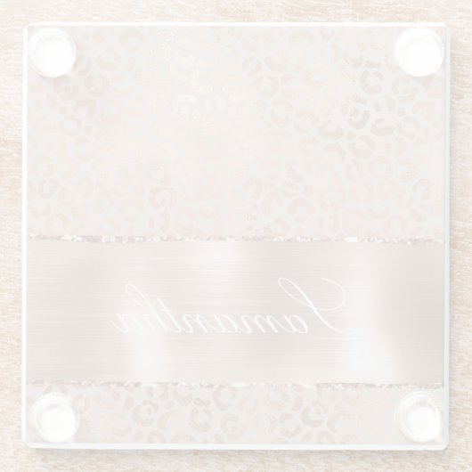 Roos Gouden Glam Leopard Glazen Onderzetter (Achterkant)