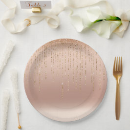 Roos Gouden Glam Perzik Sparkle Strings Bruiloft Papieren Bordje