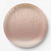 Roos Gouden Glam Perzik Sparkle Strings Bruiloft Papieren Bordje (Voorkant)