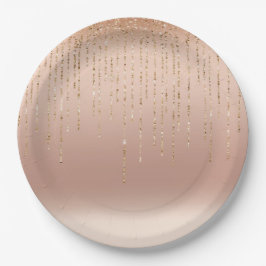 Roos Gouden Glam Perzik Sparkle Strings Bruiloft Papieren Bordje