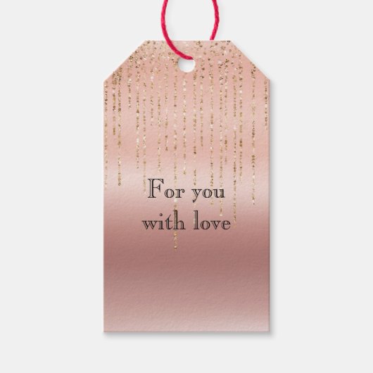 Roos gouden glam snaren cadeaulabel (Voorkant)