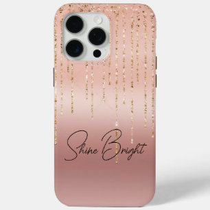 Roos gouden glam snaren iPhone 15 pro max hoesje