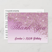 Roos Gouden Glitter, 100ste Verjaardag Dank U Briefkaart (Voorkant / Achterkant)