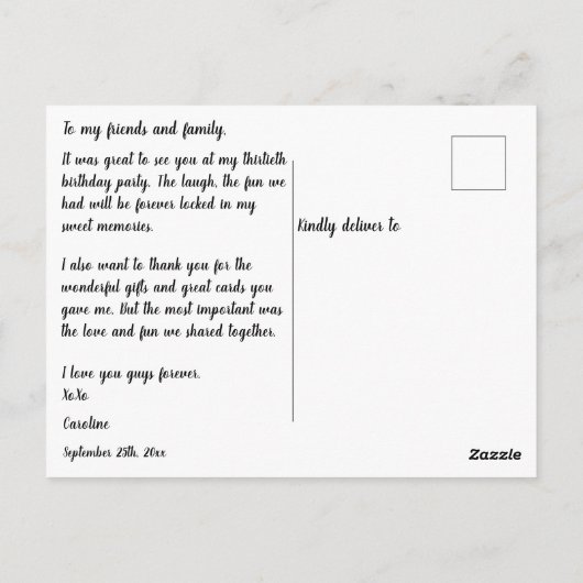 Roos Gouden Glitter, 30e Verjaardag Bedankt Briefkaart (Achterkant)