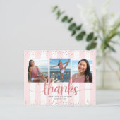 Roos gouden glitter 3 foto afstuderen dank u briefkaart (Staand voorkant)