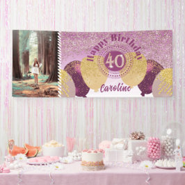 Roos Gouden Glitter 40e Verjaardag & Ballonnen Spandoek