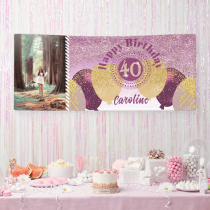 Roos Gouden Glitter 40e Verjaardag & Ballonnen Spandoek