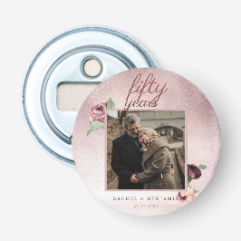 Roos Gouden Glitter 50ste bruiloft Jubileum Button Flesopener