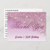 Roos Gouden Glitter, 50ste Verjaardag Bedankt Briefkaart (Voorkant / Achterkant)