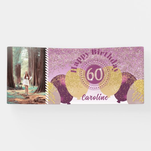 Roos Gouden Glitter 60e Verjaardag & Ballonnen Spandoek (Horizontaal)