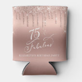 Roos Gouden Glitter 75e Verjaardagsfeestje Blikjeskoeler (Voorkant)
