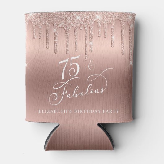 Roos Gouden Glitter 75e Verjaardagsfeestje Blikjeskoeler (Voorkant)