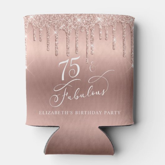 Roos Gouden Glitter 75e Verjaardagsfeestje Blikjeskoeler (Achterkant)