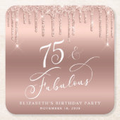 Roos Gouden Glitter 75e Verjaardagsfeestje Kartonnen Onderzetters (Voorkant)