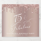 Roos Gouden Glitter 75e Verjaardagsfeestje Sparkling Wijnetiket (Enkel label)