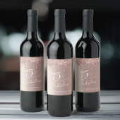 Roos Gouden Glitter 75e Verjaardagsfeestje Wijn Etiket