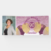 Roos Gouden Glitter 90e Verjaardag & Ballonnen Ban Spandoek (Horizontaal)