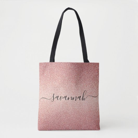 Roos gouden glitter aangepaste naam script tote bag (Voorkant)