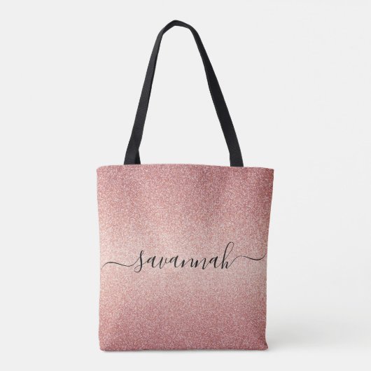 Roos gouden glitter aangepaste naam script tote bag (Achterkant)
