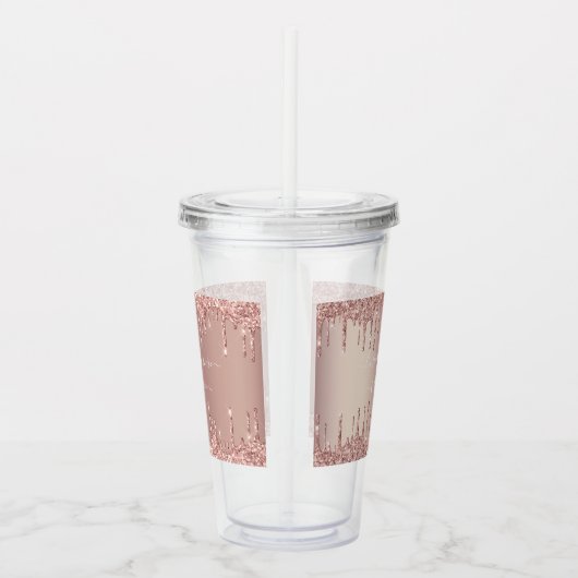 Roos Gouden Glitter Aangepaste Tekst Acryl Tumbler Acryl Drinkbeker (Rechts)