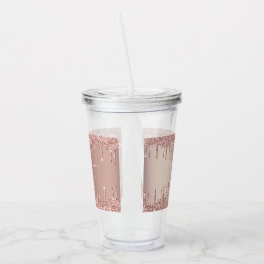 Roos Gouden Glitter Aangepaste Tekst Acryl Tumbler Acryl Drinkbeker (Links)