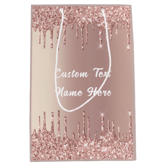 Roos gouden glitter aangepaste tekst Jouw naam ges Medium Cadeauzakje (Voorkant)