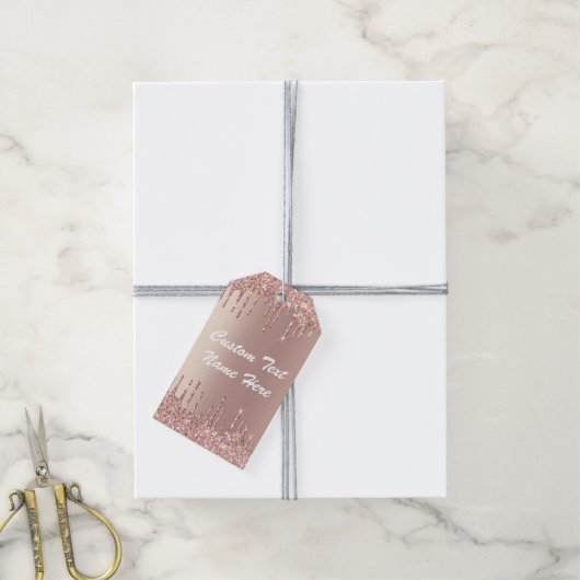 Roos Gouden Glitter Aangepaste Tekst Jouw namen Ca Cadeaulabel (Met Touw)