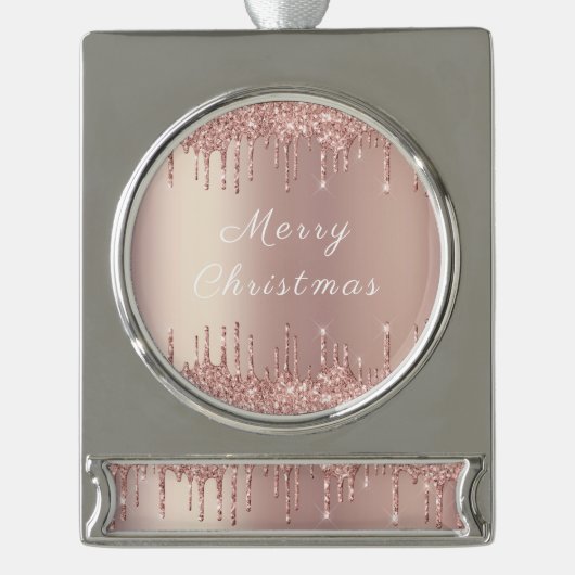 Roos gouden glitter aangepaste tekst kerstversieri verzilverd banner ornament (Voorkant)