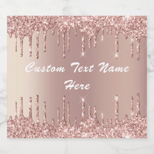 Roos Gouden Glitter Aangepaste Tekst Mousserende W Sparkling Wijnetiket (Enkel label)