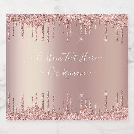 Roos Gouden Glitter Aangepaste Tekst Mousserende W Sparkling Wijnetiket (Enkel label)