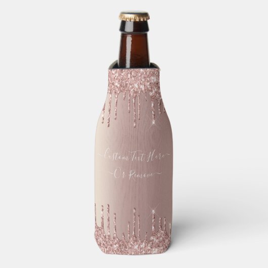 Roos gouden glitter aangepaste tekst naam fles koe flesjeskoeler (Fles Voorkant)