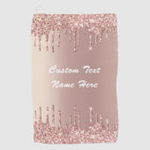 Roos Gouden Glitter Aangepaste Tekst Naam Golf Han Golfhanddoek (Voorkant)