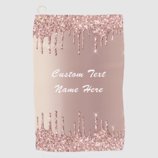 Roos Gouden Glitter Aangepaste Tekst Naam Golf Han Golfhanddoek (Voorkant)