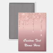 Roos Gouden Glitter Aangepaste Tekst Naam Magnet G (Voorkant / Achterkant)