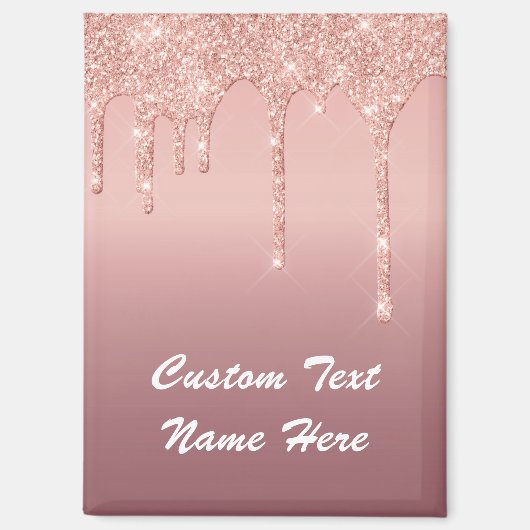 Roos Gouden Glitter Aangepaste Tekst Naam Magnet G (Voorkant)