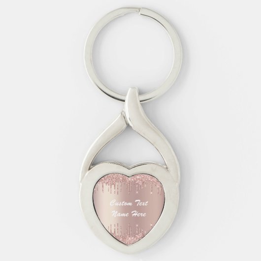 Roos Gouden Glitter Aangepaste Tekst Naam Sleutelh Sleutelhanger (Voorkant)