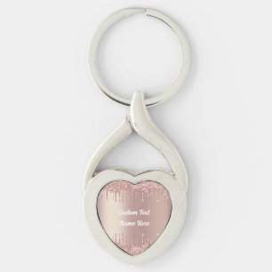 Roos Gouden Glitter Aangepaste Tekst Naam Sleutelh Sleutelhanger