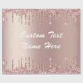 Roos Gouden Glitter Aangepaste Tekst Naam Verpakki Cadeaupapier (Vlak)