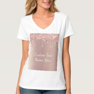 Roos gouden glitter aangepaste tekst T-shirt