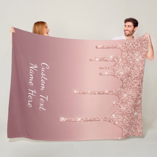 Roos Gouden Glitter Aangepaste Tekstnaam Fleece De Deken (In situ)