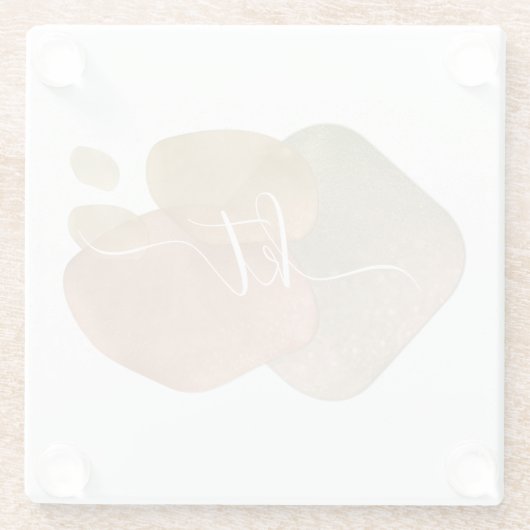 Roos Gouden Glitter Abstracte Vormen Script Monogr Glazen Onderzetter (Achterkant)