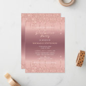 Roos Gouden Glitter Afstuderen Uitnodiging Sjabloo (Voorkant / Achterkant in situ)