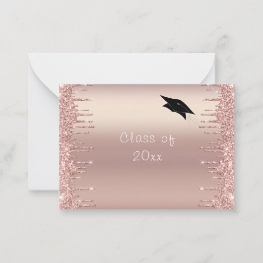 Roos Gouden Glitter Afstuderen Uitnodiging Sjabloo (Achterkant)