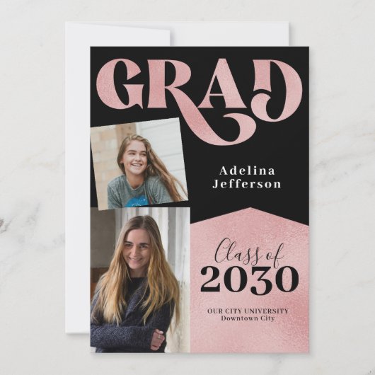 Roos gouden glitter afstuderen voor fotocollage aankondiging (Voorkant)